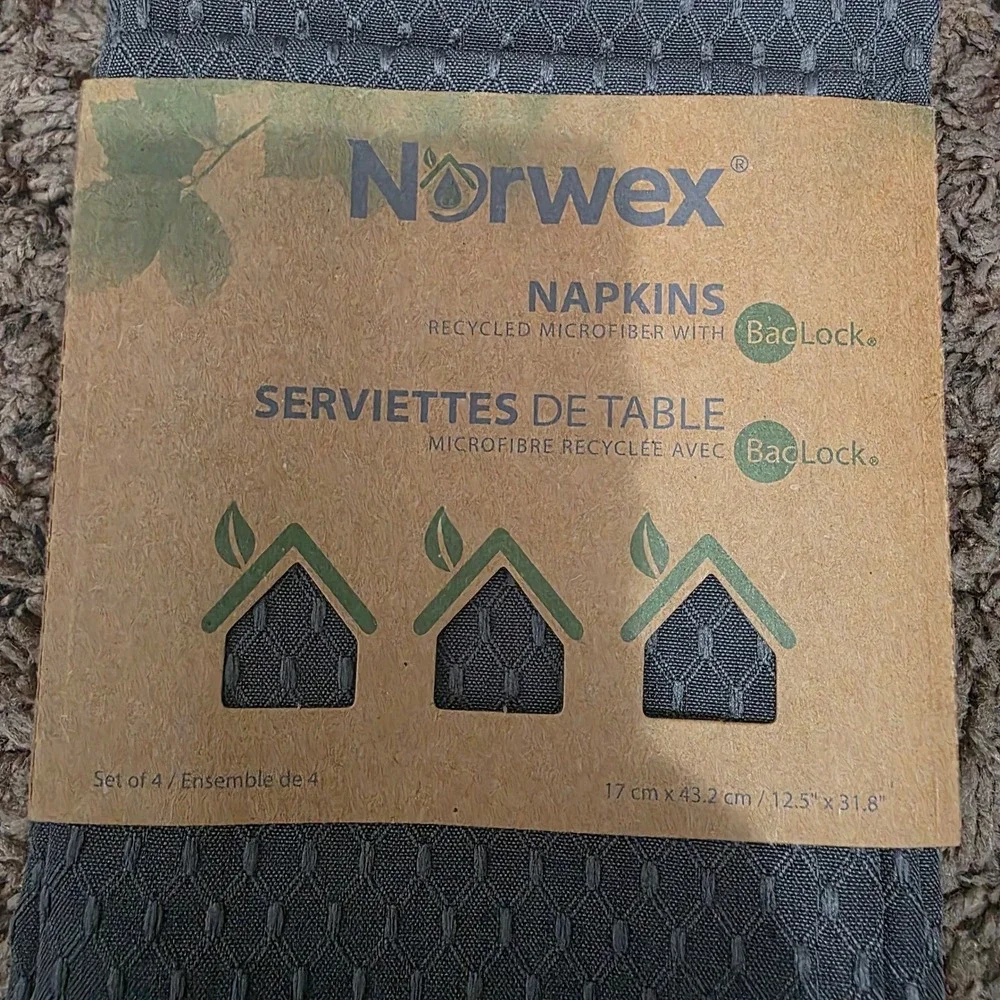 Norwex Napkins Bundle 2 Packs of 4 Graphite Gray Recycled Microfiber BacLock 8ct